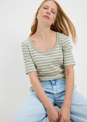SCOOP NECK RIB TOP STRIPE SS F467700