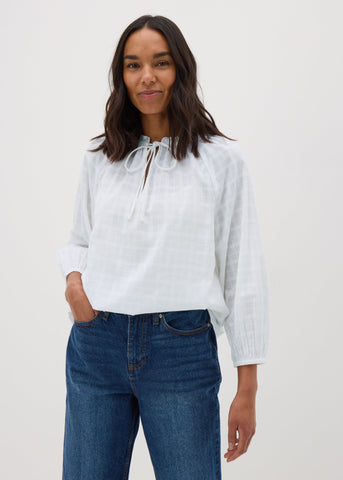 White Textured Tie Neck Blouse  F374251