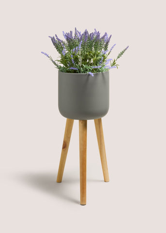 Grey Metal Wood Leg Planter M699118