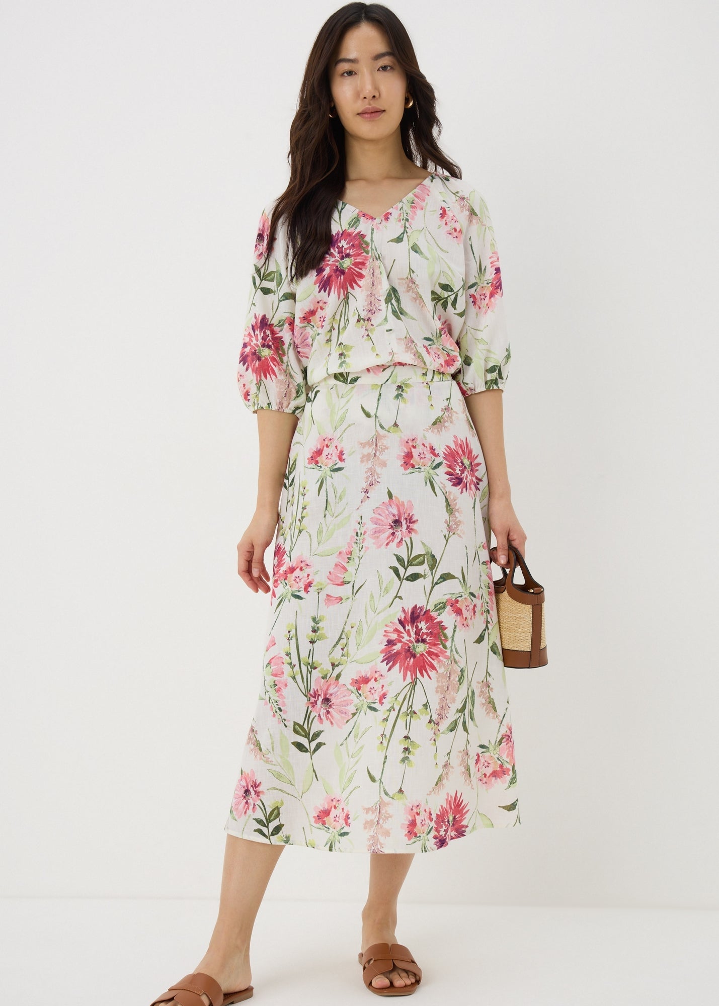 Sage Green Floral Midaxi Skirt  F481002