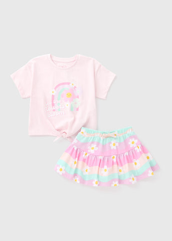 Girls Pink Flower Bloom Top & Skirt Skort (1-7yrs)  C271488