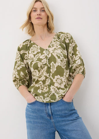 TEA TOP GREEN FLORAL BLOUSE F374256