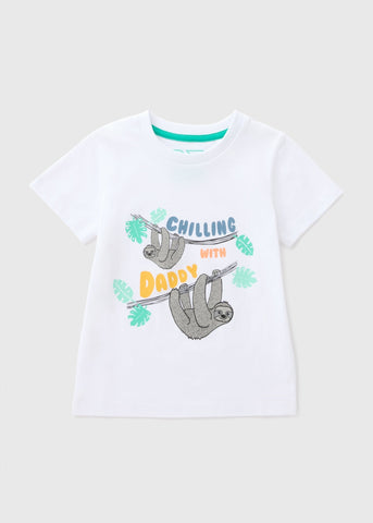 Boys White Daddy Sloth T-Shirt (1-7yrs)  B100622