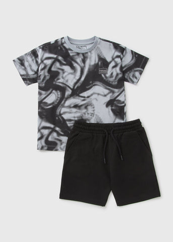 Boys Grey Swirl T-Shirt & Shorts Set (7-15yrs)  B070815