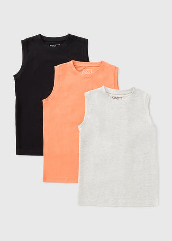 3 Pack Boys Multi Coloured Vests (7-15yrs)  B158145