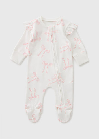 Baby Cream Bow Zipped Sleepsuit (Newborn-18mths)  C136639