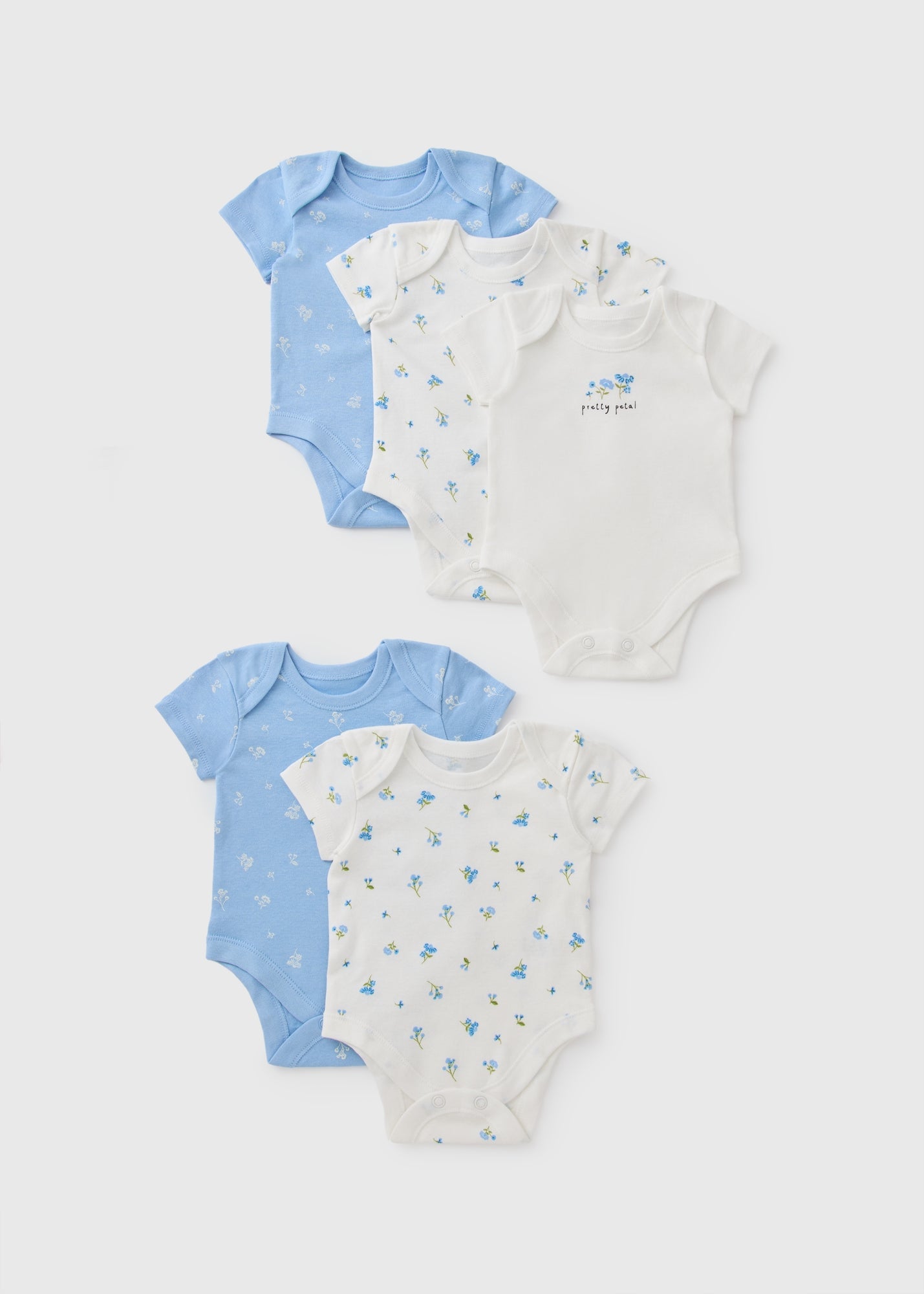 5 Pack Baby Blue Floral Bodysuits (Newborn-23mths)  C136641