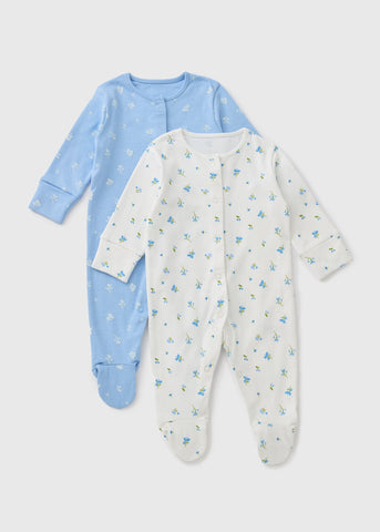 2 Pack Baby Blue Floral Sleepsuit (Newborn-23mths)  C136643
