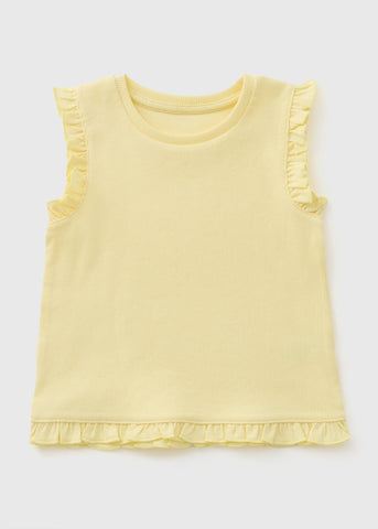Girls Yellow Frill Ribbed Vest (1-7yrs)  C252479