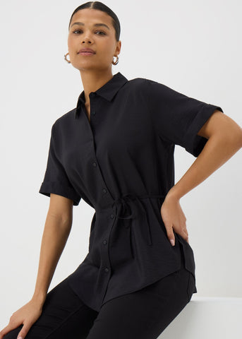 Black Tie Waist Longline Shirt  F374338