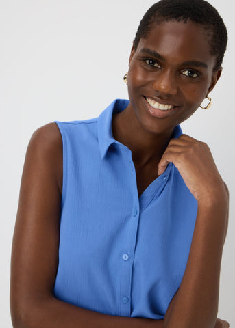 Blue Sleeveless Clipper Shirt  F374343