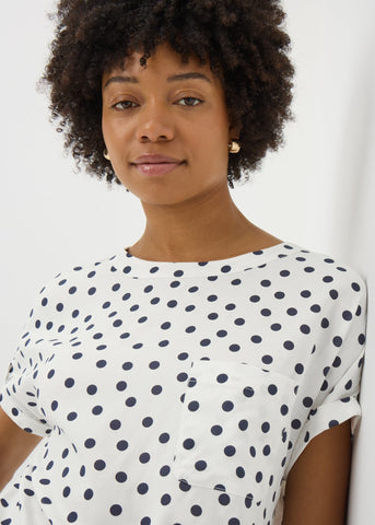 Navy Spot Print Pocket Box Top  F374357