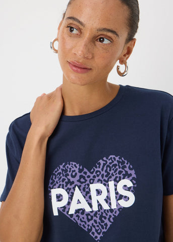 Navy Paris Animal Heart T-Shirt  F468005
