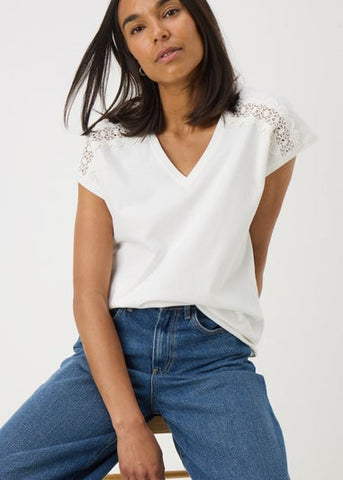 SS V NECK LACE TRIM TEE F468058