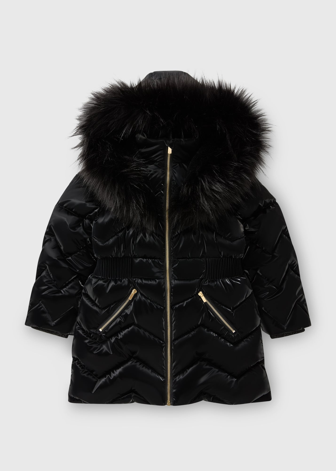 Girls Black Fur Hooded Coat (7-15yrs) G181024