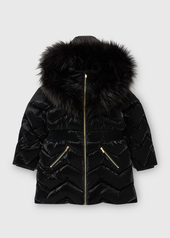 Girls Black Fur Hooded Coat (7-15yrs) G181023