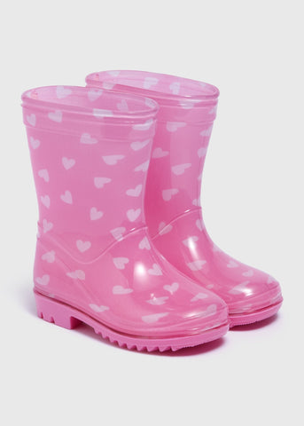 Girls Pink Heart Wellies (Infant 4-12) C304283