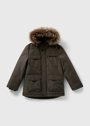 Boys Khaki Faux Fur Parka Coat (7-15yrs) B280668