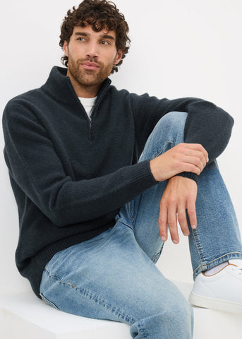 Navy Cosy Rib 1/4 Zip Jumper M590565