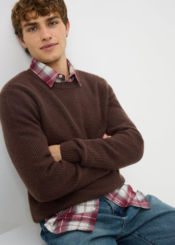 Brown Ribbed Crew Neck Jumper M590589