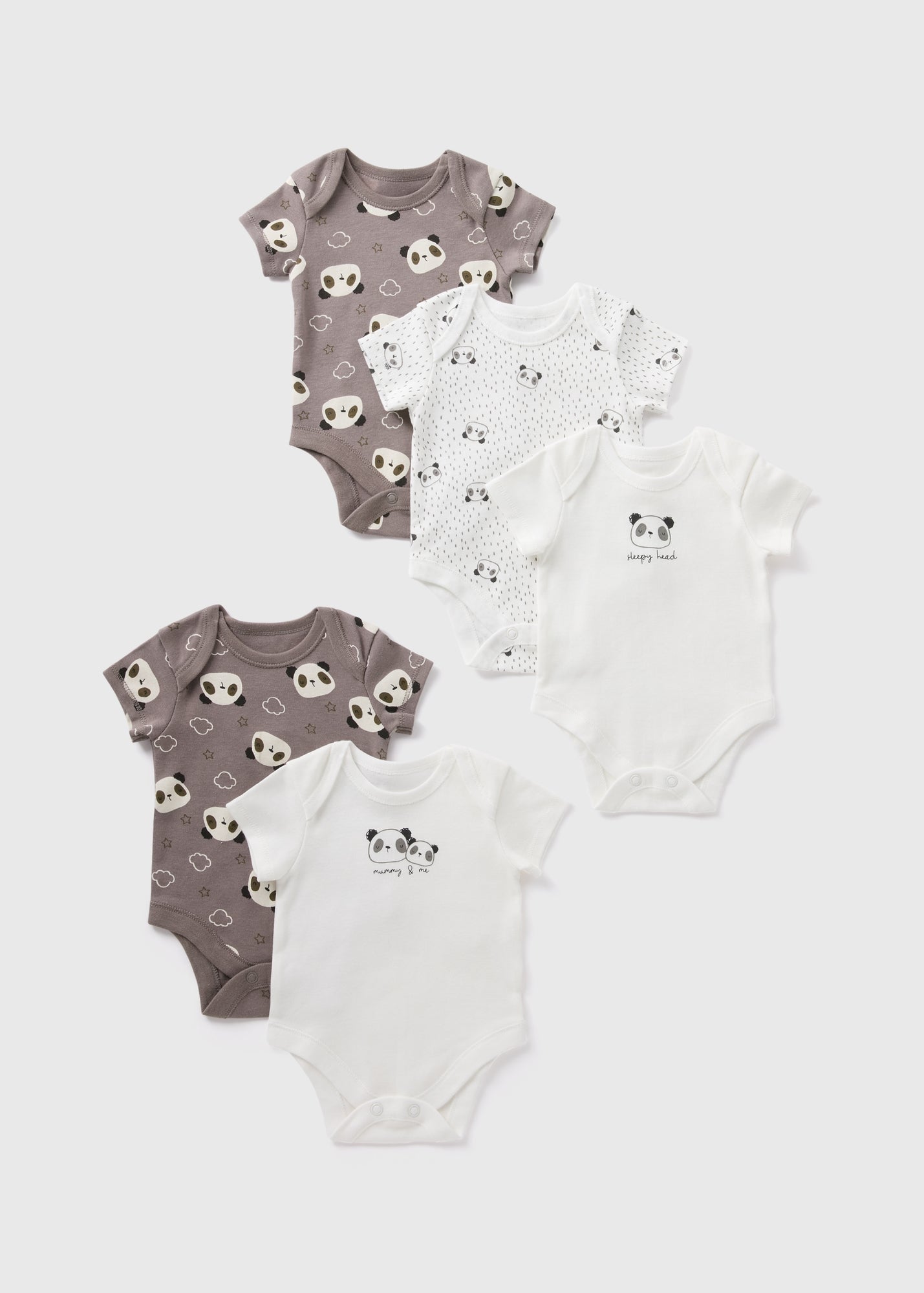 5 Pack Grey Panda Bodysuits (Newborn-23mths)  C136590