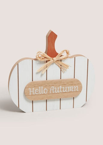 White Hello Autumn Pumpkin Wood Sign M699144