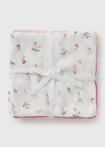 3 Pack Baby Pink Floral Muslin Cloths C136681