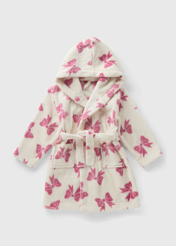 Girls Pink & White Bow Print Dressing Gown (1-13yrs) C173359