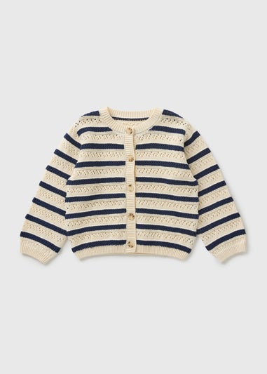 Girls Navy Stripe Pointelle Cardigan (1-7yrs) C252508