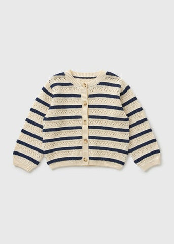Girls Navy Stripe Pointelle Cardigan (1-7yrs) C252507