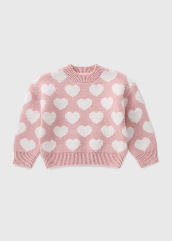 Girls Pink Heart Knitted Jumper (1-7yrs) C252513