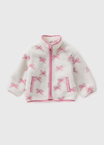 Girls Cream Bow Borg Jacket (1-7yrs) C304349