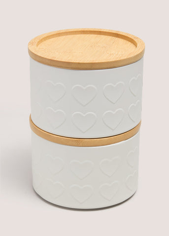 Heart Embossed Storage Jars Stack White M815021