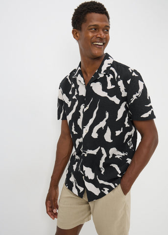 Black Mono Print Seersucker Shirt M289034