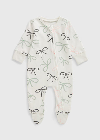 Baby Cream Bow Zipped Sleepsuit (Newborn-23mths) C136651