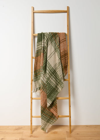 Green Check Faux Mohair Throw M289126