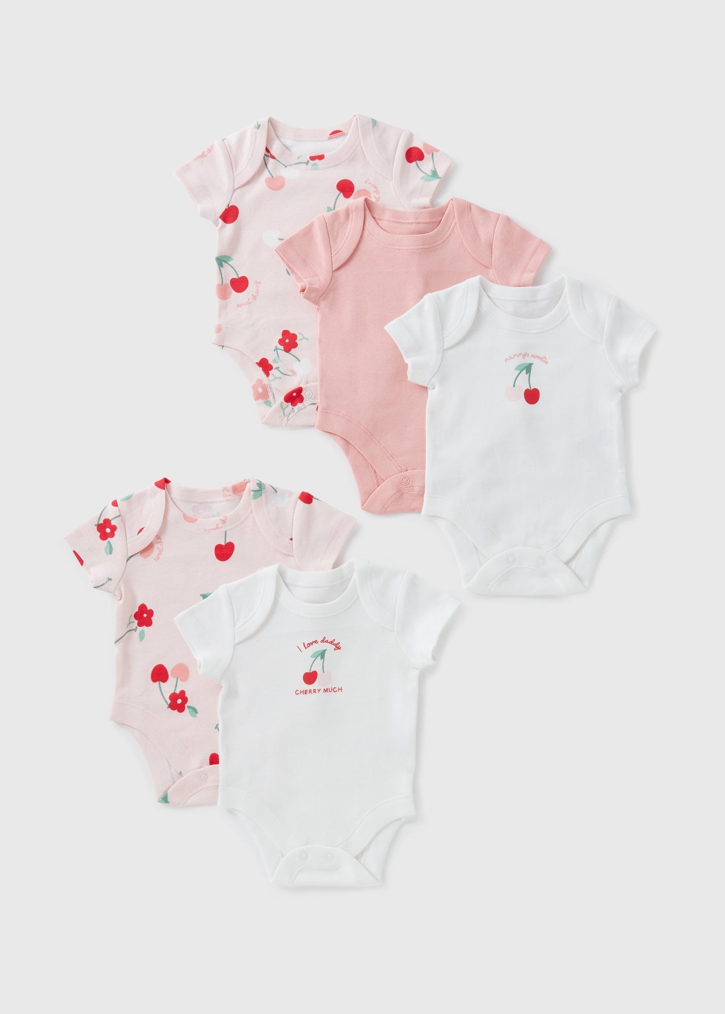 5 Pack Baby Pink Cherry Floral Bodysuits (Newborn-23mths) C136657