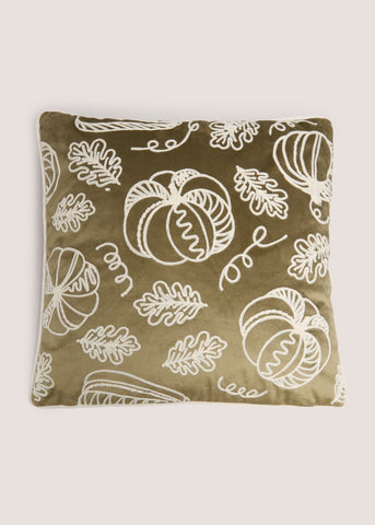 Green Velvet Embroidered Pumpkin Cushion M289164