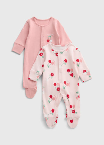 2 Pack Baby Pink Cherry Sleepsuits (Newborn-23mths) C136658