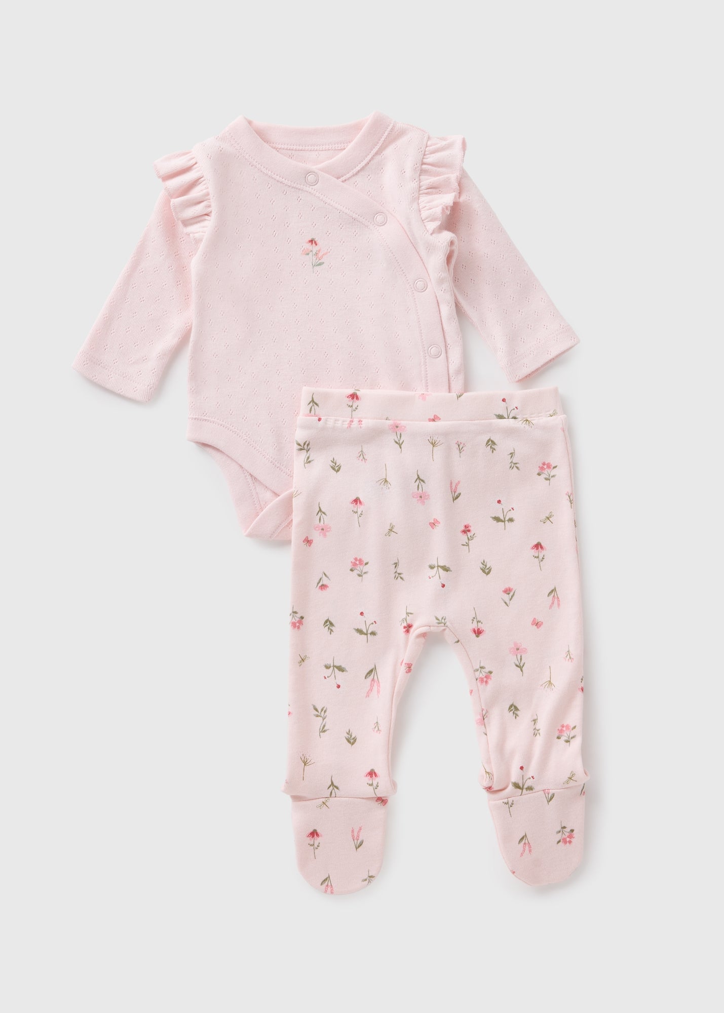 Baby Pink Floral Pointelle Bodysuit & Trousers Set (Newborn-23mths) C136665