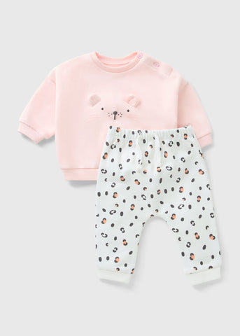 Girls Pink Cat Sweatshirt & Trouser Set (Newborn-23mths) C321541