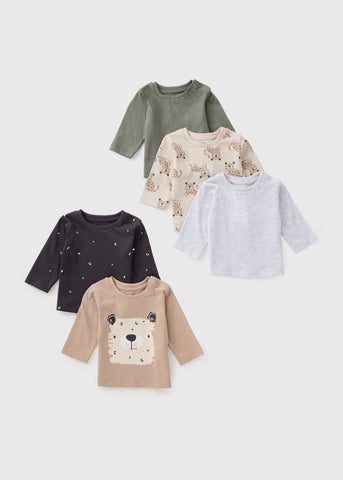 5 Pack Baby Multicolour Animal Long Sleeve Tops (Newborn-23mths) C321552