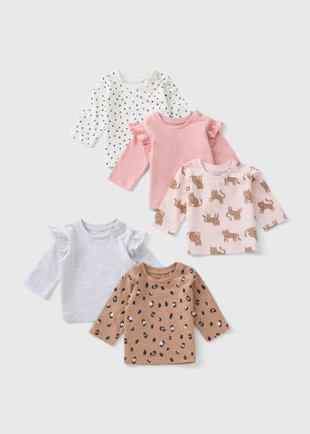 5 Pack Baby Multicolour Leopard Tops (Newborn-23mths) C321553