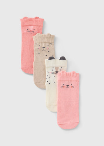 4 Pack Girls Pink Animal Socks (Newborn-24mths) C136704