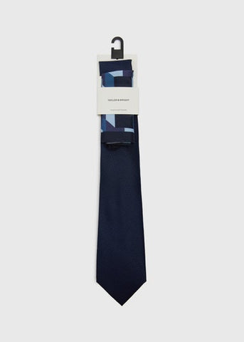 Taylor & Wright Navy Geometrical Tie & Pocket Square M289241