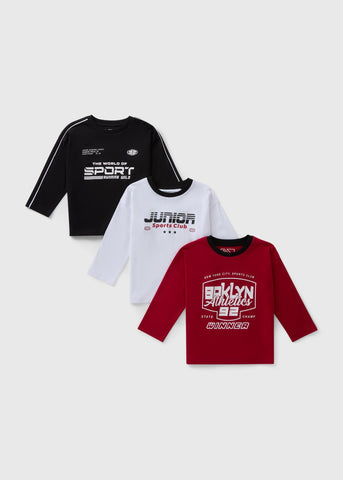 3 Pack Boys Multicolour Varsity Long Sleeve Tops (1-7yrs) B100938
