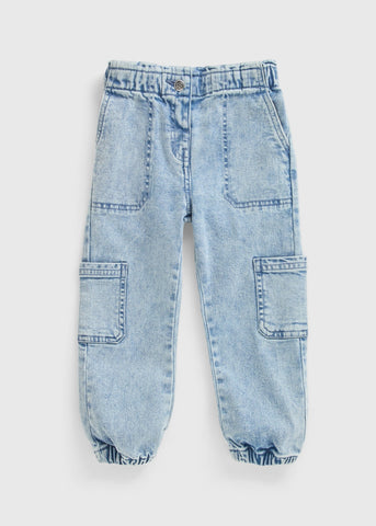 Girls Blue Washed Cargo Jeans (1-7yrs) C269656