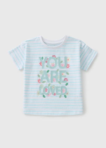 Girls Blue Stripe Loved T-Shirt (1-7yrs) C252547