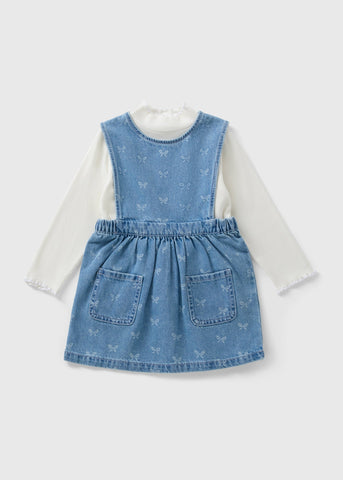 Girls Blue Denim Butterfly Dress Set (1-7yrs) C101670