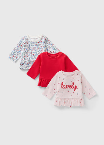 3 Pack Girls Pink Cherry Floral Frill Tops (Newborn-23mths) C321569